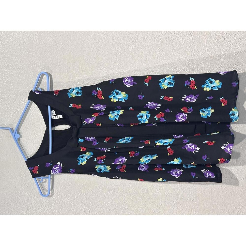 Elle Black Buttoned Tank Top with Blue Trim